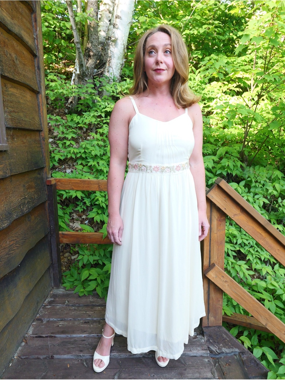 Dead stock Ivory April Cornell Enchanting evening dres Spaghetti-Strap Maxi